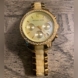 Michael Kors Gold and Cream Chronograph Watch